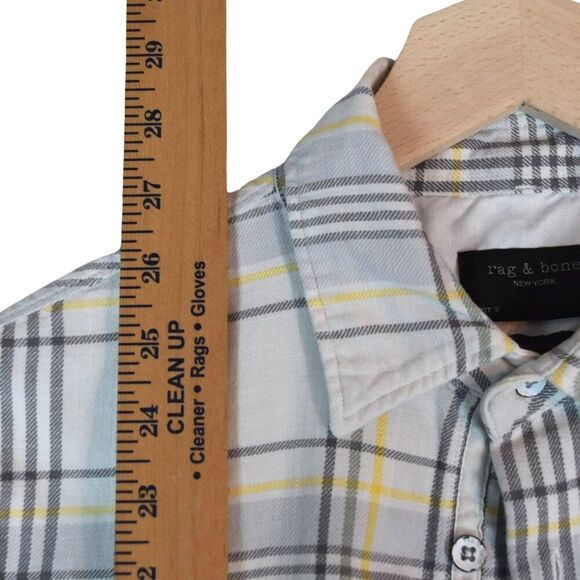 Rag & Bone Fit 3 Regular Fit Beach Shirt Plaid Ivory Grey Yellow Men's Small - Picture 8 of 10